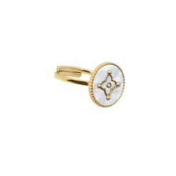 Bague Ajustable Femme Pierre Lannier TALLIA Acier Doré Nacre Blanche
