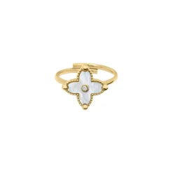Bague Ajustable Femme Pierre Lannier RUBYA Acier Doré Nacre Blanche