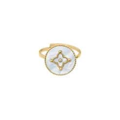 Bague Ajustable Femme Pierre Lannier TALLIA Acier Doré Nacre Blanche