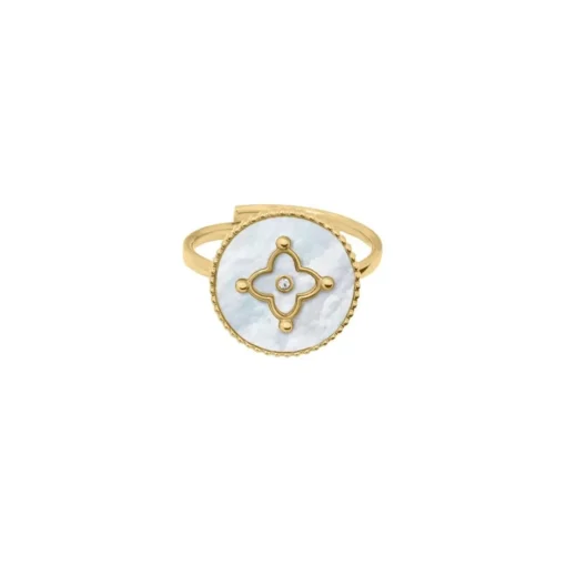 Bague Ajustable Femme Pierre Lannier TALLIA Acier Doré Nacre Blanche