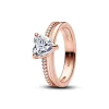 Bague Cœur Anneau Double Doré Rose