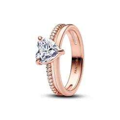 Bague Cœur Anneau Double Doré Rose
