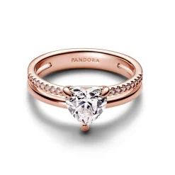 Bague Cœur Anneau Double Doré Rose