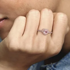 Bague Cœur Surélevé & cristal rose Pandora Timeless