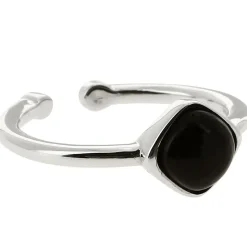 Bague Ella Argenté Pierre Noir