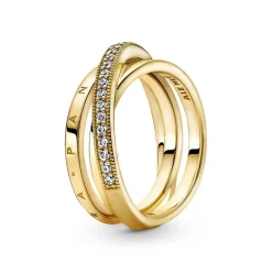 Bague Femme Anneau Triple Pavé Croisé Pandora Signature - 169057C01 Métal doré à l'or fin 585/1000