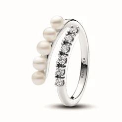 Bague femme argent sterling 193145C01 avec perle blanche et zircone transparente Pandora Timeless