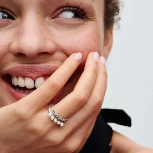 Bague femme argent sterling 193145C01 avec perle blanche et zircone transparente Pandora Timeless