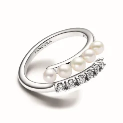 Bague femme argent sterling 193145C01 avec perle blanche et zircone transparente Pandora Timeless