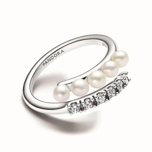 Bague femme argent sterling 193145C01 avec perle blanche et zircone transparente Pandora Timeless