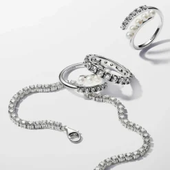 Bague femme argent sterling 193145C01 avec perle blanche et zircone transparente Pandora Timeless