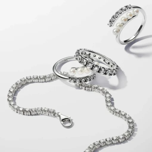 Bague femme argent sterling 193145C01 avec perle blanche et zircone transparente Pandora Timeless