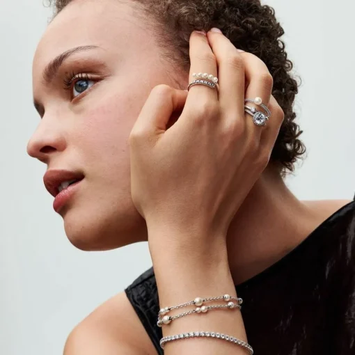 Bague femme argent sterling 193145C01 avec perle blanche et zircone transparente Pandora Timeless