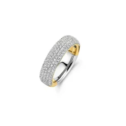 Bague femme Ti Sento - Bague argent doré pavée d'oxydes de zirconium