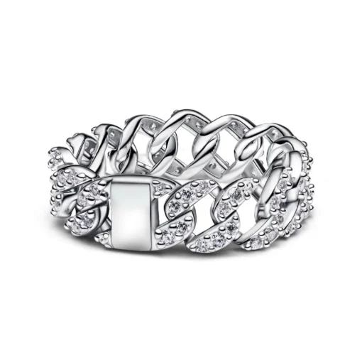 Bague Maille Cubaine Pavée