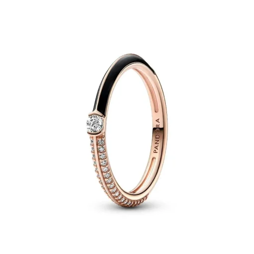 Bague Pandora ME - Anneau Double Noir et Pavé