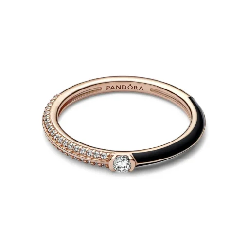Bague Pandora ME - Anneau Double Noir et Pavé