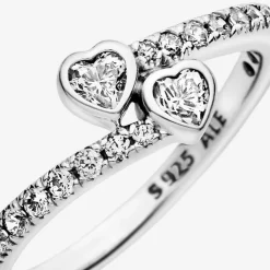 Bague Pandora Moments deux cœurs scintillants