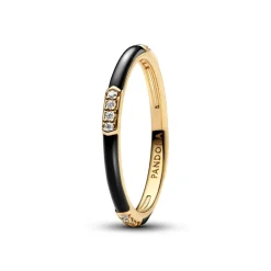 Bague Résine Façon Émail Noire & Pierres