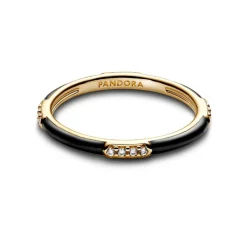 Bague Résine Façon Émail Noire & Pierres