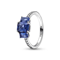 Bague Scintillante Trio de Pierres Rectangulaires Bleues - Pandora Timeless