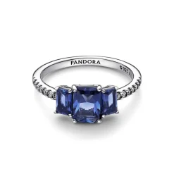 Bague Scintillante Trio de Pierres Rectangulaires Bleues - Pandora Timeless