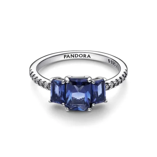 Bague Scintillante Trio de Pierres Rectangulaires Bleues - Pandora Timeless
