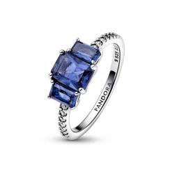 Bague Scintillante Trio de Pierres Rectangulaires Bleues - Pandora Timeless
