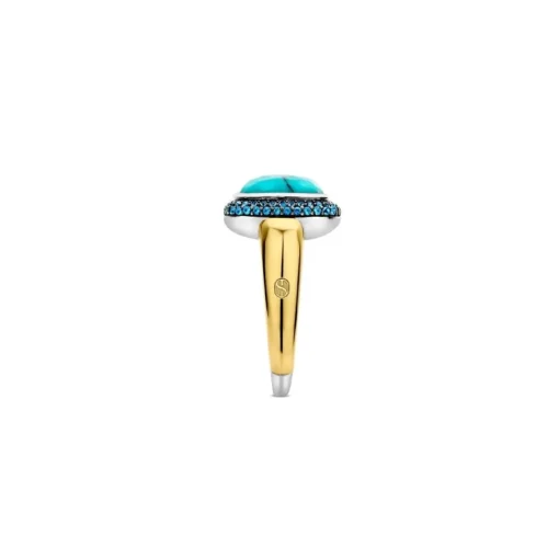 Bague Ti Sento - 12330TQ Argent Doré Et Pierre Synthétique Turquoise Carrée Serti D'Oxydes De Zirconium