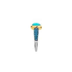 Bague Ti Sento - 12331TQ Argent Doré Et Pierre Synthétique Turquoise Carrée Et Pavage Bleu