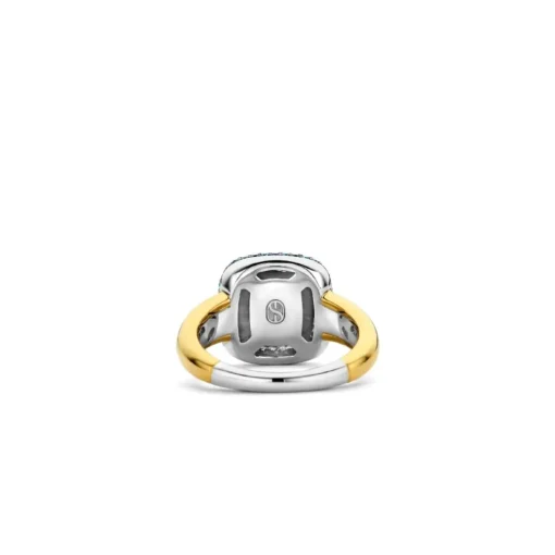 Bague Ti Sento - 12330TQ Argent Doré Et Pierre Synthétique Turquoise Carrée Serti D'Oxydes De Zirconium