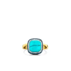 Bague Ti Sento - 12330TQ Argent Doré Et Pierre Synthétique Turquoise Carrée Serti D'Oxydes De Zirconium