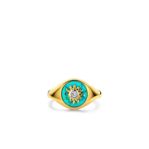 Bague Ti Sento - 12335TQ Argent Doré Forme Chevalière Fond Turquoise Et Soleil