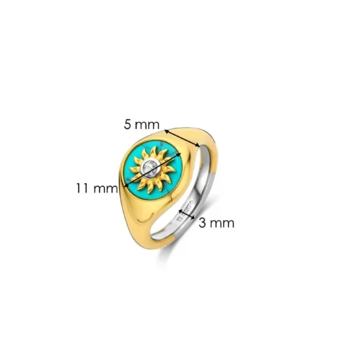 Bague Ti Sento - 12335TQ Argent Doré Forme Chevalière Fond Turquoise Et Soleil