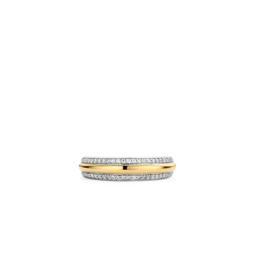 Bague Ti Sento 12144ZY - Bague Argent Gaudron Doré Encadré de 2 Anneaux Pavés