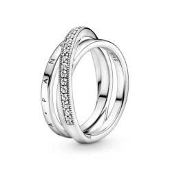Bagues Femme Anneau Triple Pavé Croisé Pandora Pandora Signature - 199057C01 Argent