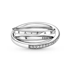 Bagues Femme Anneau Triple Pavé Croisé Pandora Pandora Signature - 199057C01 Argent