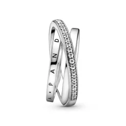Bagues Femme Anneau Triple Pavé Croisé Pandora Pandora Signature - 199057C01 Argent