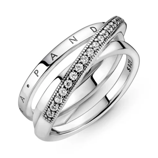 Bagues Femme Anneau Triple Pavé Croisé Pandora Pandora Signature - 199057C01 Argent