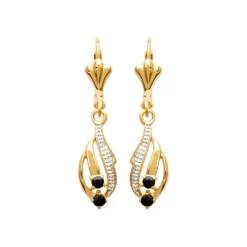 Boucle d'oreilles Pendantes femme plaqué or saphir serti griffe - Y3530Z43