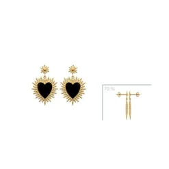 Boucle d'oreilles Pendantes femme plaqué or agate noire serti clos - Y5V4U0W
