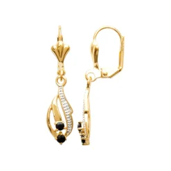 Boucle d'oreilles Pendantes femme plaqué or saphir serti griffe - Y3530Z43