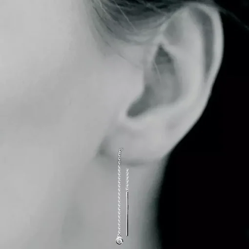 Boucle d'oreilles Pendantes femme argent rhodié blanc serti clos porté spécial - Z53WYZ0