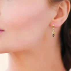 Boucle d'oreilles Pendantes femme plaqué or saphir serti griffe - Y3530Z43