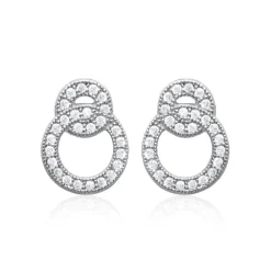 Boucles d'oreille femme argent rhodié blanc serti griffe double cercle - Z5ZV4Z0