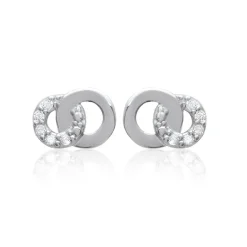Boucles d'oreille femme argent rhodié blanc serti griffe double cercle - Z4UZ5Z0