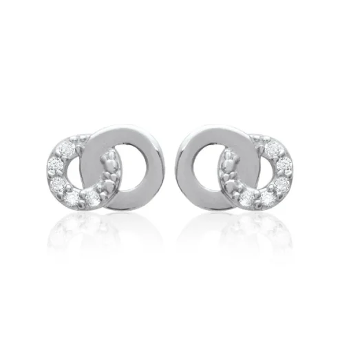 Boucles d'oreille femme argent rhodié blanc serti griffe double cercle - Z4UZ5Z0