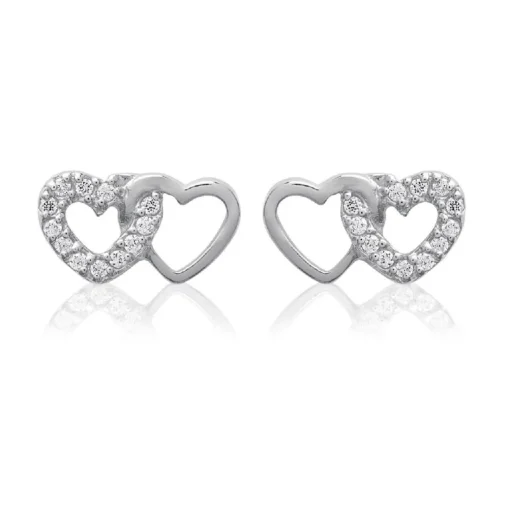Boucles d'oreille femme argent rhodié blanc serti griffe cœur - Z36Y5Z0