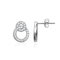 Boucles d'oreille femme argent rhodié blanc serti griffe double cercle - Z5ZV4Z0