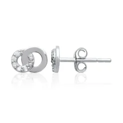 Boucles d'oreille femme argent rhodié blanc serti griffe double cercle - Z4UZ5Z0